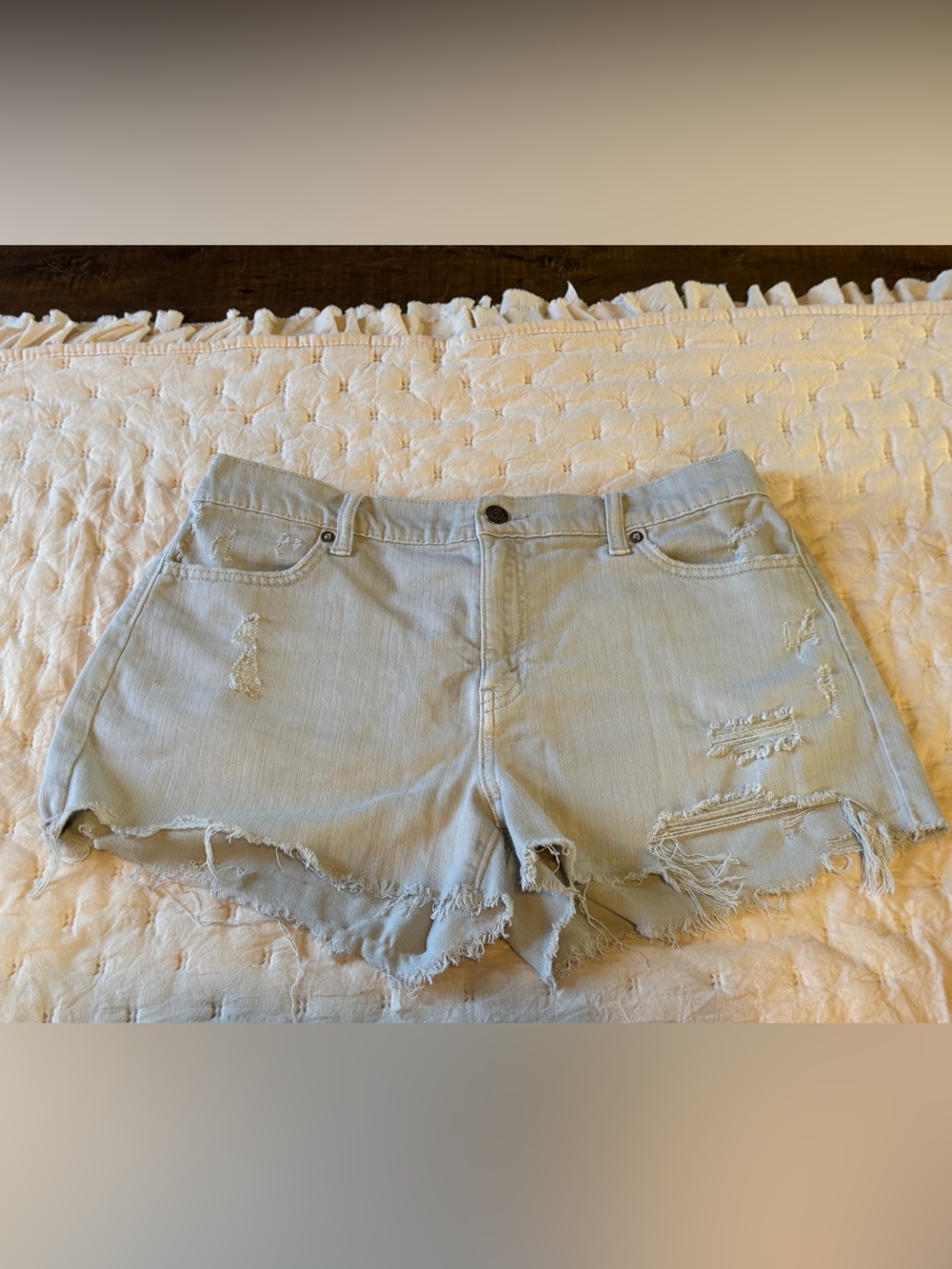 aerie Light Wash Distressed Denim Shorts